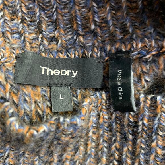 THEORY Size L Karenia Yellow Grey White Cashmere Melange High Neck Sweater - Picture 8 of 9